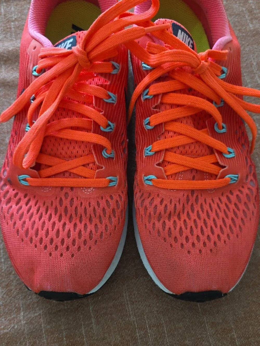 Nike Women's Coral-Pink Running Sneakers with Navy Swoosh